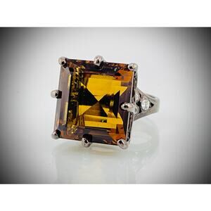 26 ct Orange Quartz Openwork Sterling Ring  with Black Rhodium